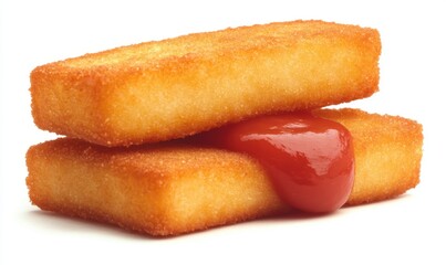 Crispy fried fish fingers with ketchup. Food photography for menus or recipe websites