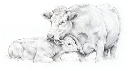Cow and calf drawing tender moment