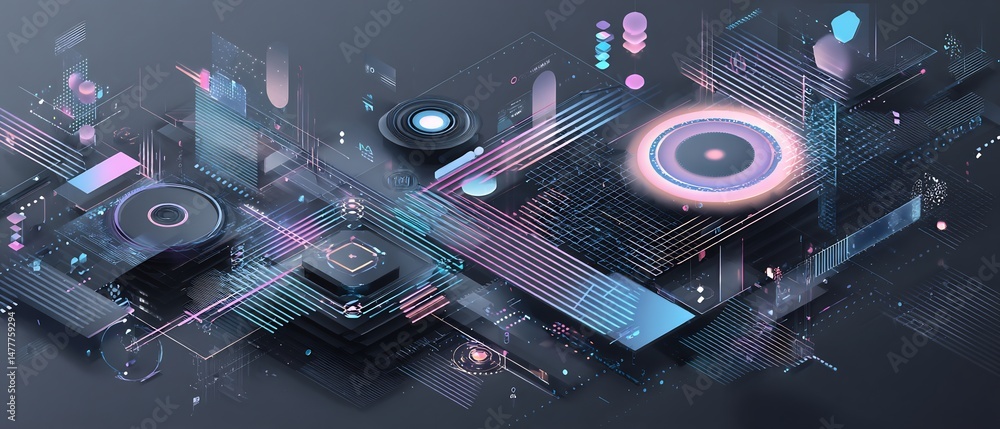 Poster abstract visualization showcasing advanced technological interface elements