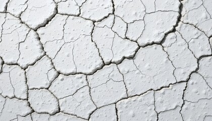 Obraz premium Closeup of Coarse White Cement Wall Texture with Irregular Polygonal Cracks