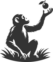 Black isolated artwork vector silhouette of a chimpanzee
