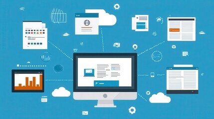 Holistic integration of cloud-based document management and productivity systems features interconnected software applications designed to streamline workflows and enhance efficiency.