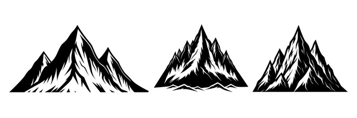 Mountain  silhouette set Majestic Mountain Peaks in Monochrome   three towering mountain ranges