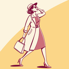 Fototapeta premium Stylish Woman Walking - Fashionable & Confident Outdoor Stroll