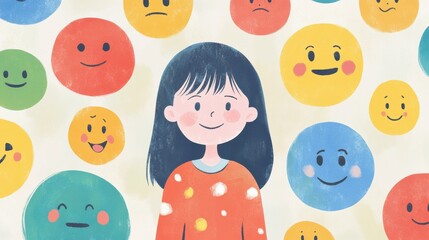 Emotion emoticons used by a psychologist during a therapy session with a child with an autism spectrum disorder. illustration , no logos, no brands
