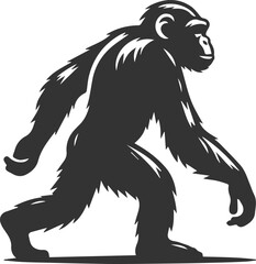 Black isolated artwork vector silhouette of a chimpanzee