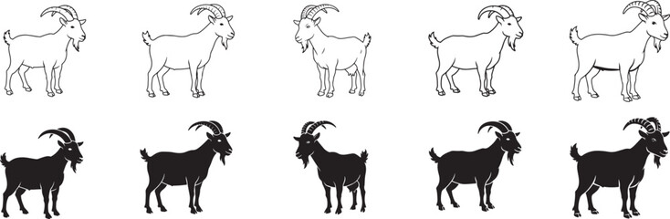 Goat Silhouette Vector Transparent White Background.
