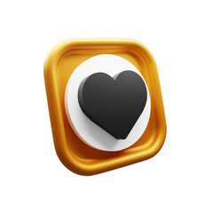 3D Black Heart Icon on Yellow Modern UI Button