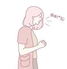 An illustration of a woman showing frustration and anger through her body language and dynamic gestures