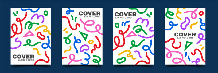 Obraz premium Set of cover banner template with colorful scribble line pattern.