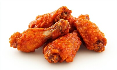 Spicy chicken wings, close-up studio shot, food photography, white background