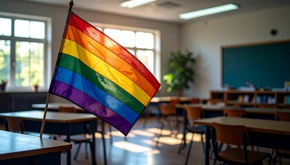 Rainbow Pride Flag in a School Classroom Diversity and Inclusivity