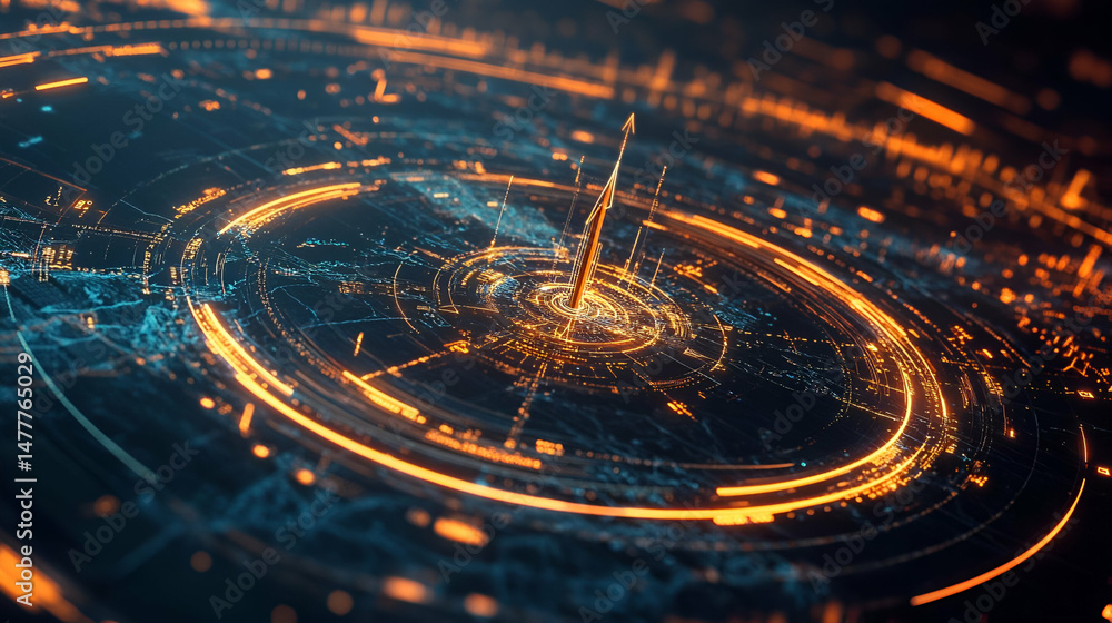 Poster abstract digital data network visualization with glowing orange and blue circles