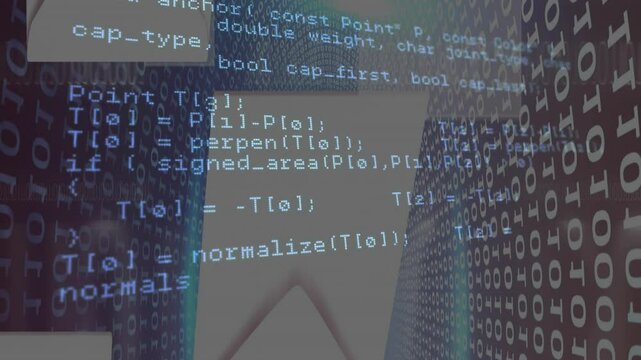 Light blue code panel being displayed amid cascading binary streams inside code tunnel in 3D render