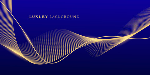 Abstract luxury blue gradient with shining gold flowing lines. Modern luxury line wave pattern background
