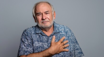 Elderly Man Experiencing Chest Pain – Medical Emergency, Heart Health Awareness Concept (Distressed Expression, Senior Health Concern)