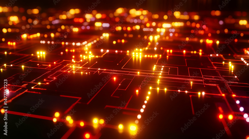 Poster abstract glowing network circuit board pattern