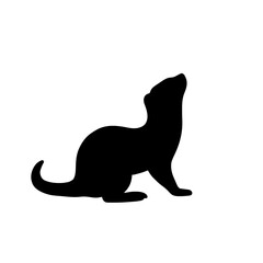 Minimalist black silhouette of a curious ferret on a white background