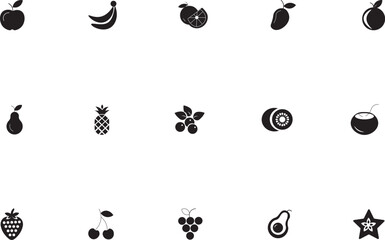 Fototapeta premium Flat & Outline Fruit Icon set. Fruit berry food black silhouette icon vector set