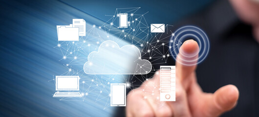 Man touching a cloud computing concept