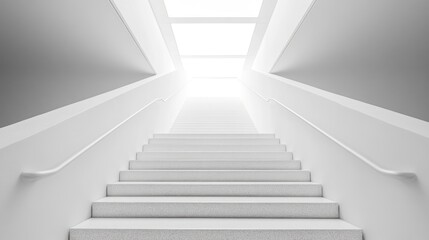 Fototapeta premium Ascending to Illumination, Minimalist White Staircase Perspective