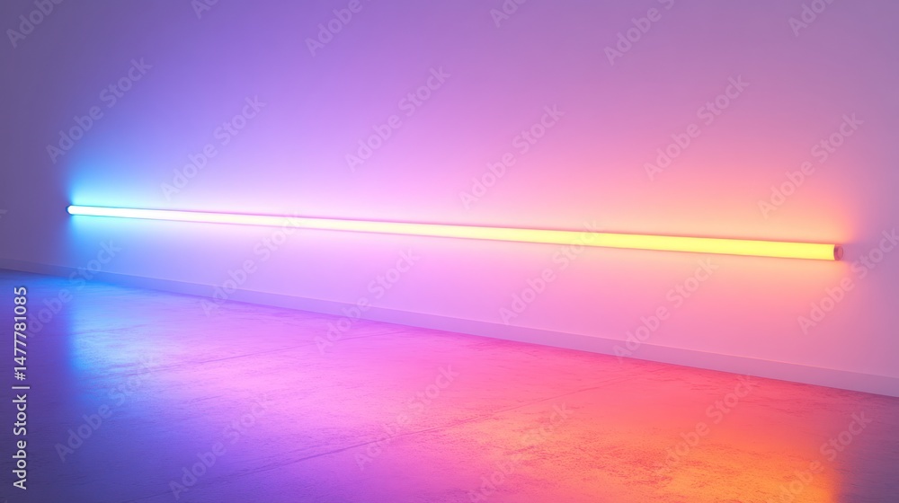 Poster gradient illumination of a neon tube fixed to a wall creating ambiance