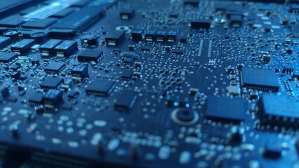 A photograph showcasing the intricate design and complexity of a laptop's motherboard, highlighting the interconnectedness of its electronic elements. Suitable for technical and educational content.