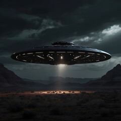 Obraz premium Unidentified Flying Object Mysterious Encounter at Night Landing Site