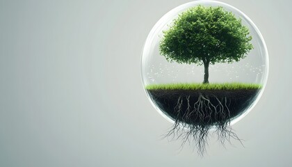 A miniature, enclosed ecosystem within a transparent sphere.
