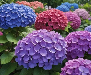 Fototapeta premium Vibrant hydrangea, colorful blooms, garden decor, yellow, hydrangea, foliage