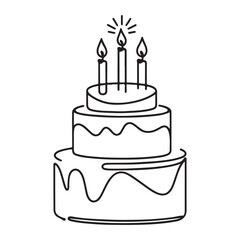 Three Tiered Birthday Cake Vector Silhouette with Candles Design