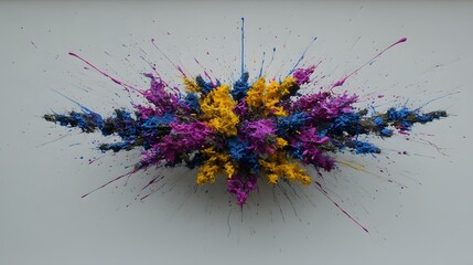 watercolor bouquet with wildflowers in yellow, purple, and blue splashes over white canvas