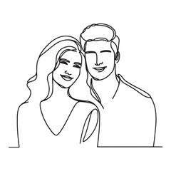 Elegant One Line Drawing of a Loving Couple Portrait Illustration