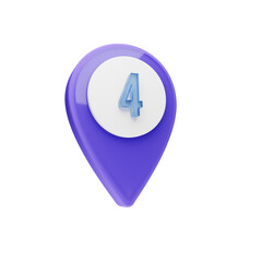 3D Number 4 Location Pin Icon – Purple Map Marker with Digit PNG