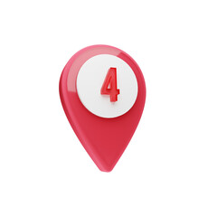 3D Number 4 Location Pin Icon – Red Map Marker with Digit PNG