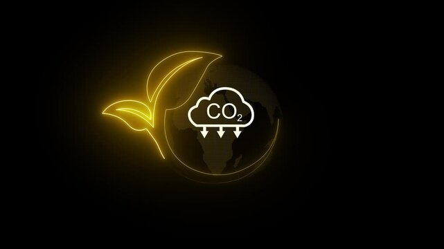Businessman shows virtual leaf icon with CO2 icon. Net zero greenhouse gas emissions target. Reduce CO2, green business using environmentally renewable energy. change, weather concept.