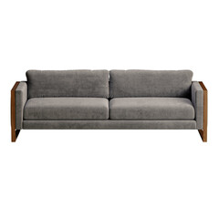 A gray couch with wooden legs
