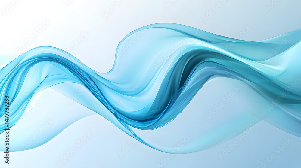 Poster abstract blue wave: a digital abstract of a light blue wave rendered in a soft and flowing style, ca