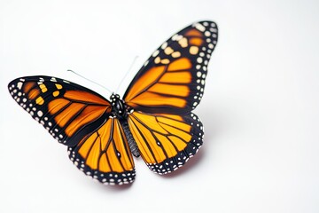 Naklejka premium A striking monarch butterfly perched delicately, its bright orange wings against a clean white background