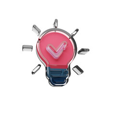 3D Light Bulb Icon with Check Mark – Creative Solution and Approved Idea PNG
