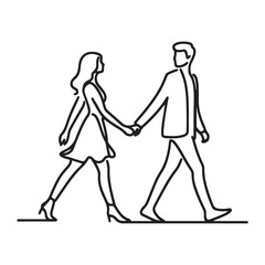 Elegant Silhouette Line Art of Couple Walking Hand in Hand