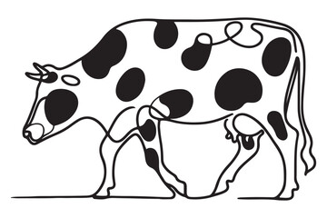 Creative Line Drawing Illustration of a Spotted Dairy Cow