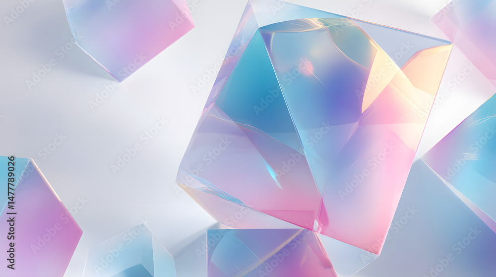 Poster cubic opulence: a collection of translucent, multi-faceted cubes float against a subtly lit backgrou