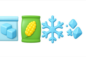 Frozen food symbols with ice cube, corn, and snowflake elements
