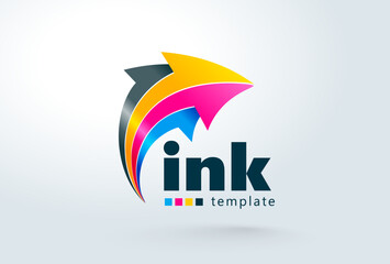 Ink Cmyk Arrows actoins. Printing theme logo. Template design vector. White background