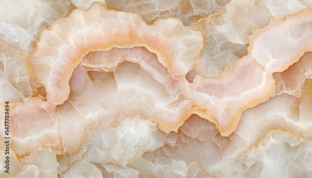 Poster close-up view of intricate patterns in a light peach and cream colored stone.