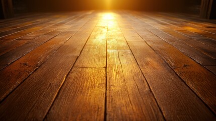 Wood floor with bright light at end of a room