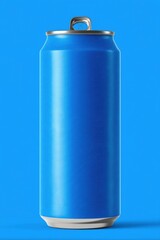 Obraz premium Blue Aluminum Can Isolated on Blue Background Studio Shot Beverage Container Mockup Refreshment Drink Packaging