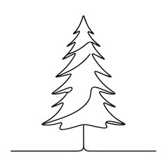 Christmas Tree Illustration Evergreen Pine Silhouette Simple Line Art