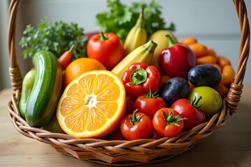 Vibrant Basket Filled with Fresh Fruits and Vegetables